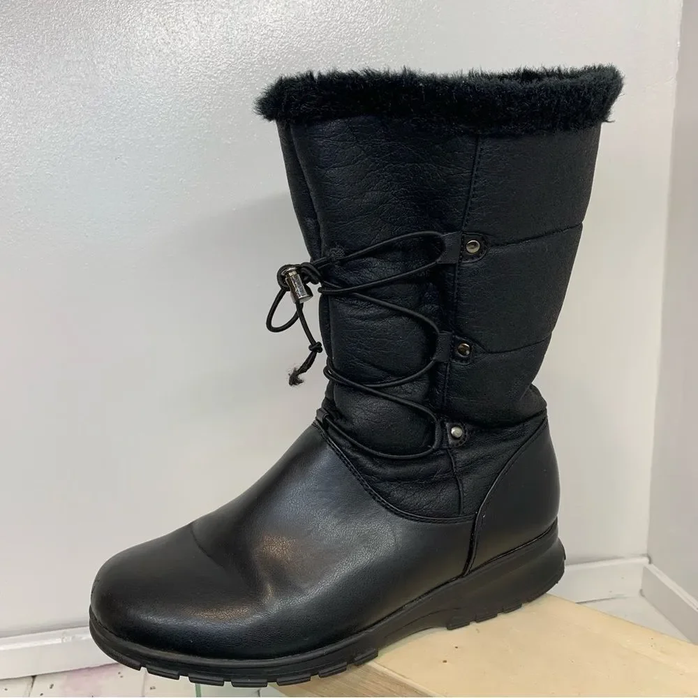 Khombu Bungee Women's Insulated Waterproof Black Leather Boots Size 9